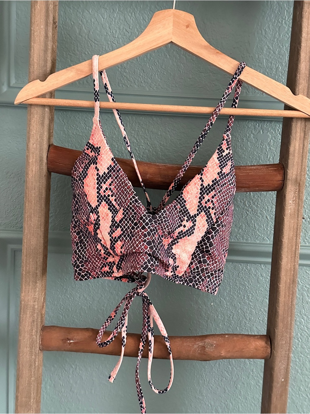 Pink Snake-Print Bikini Top Size Small